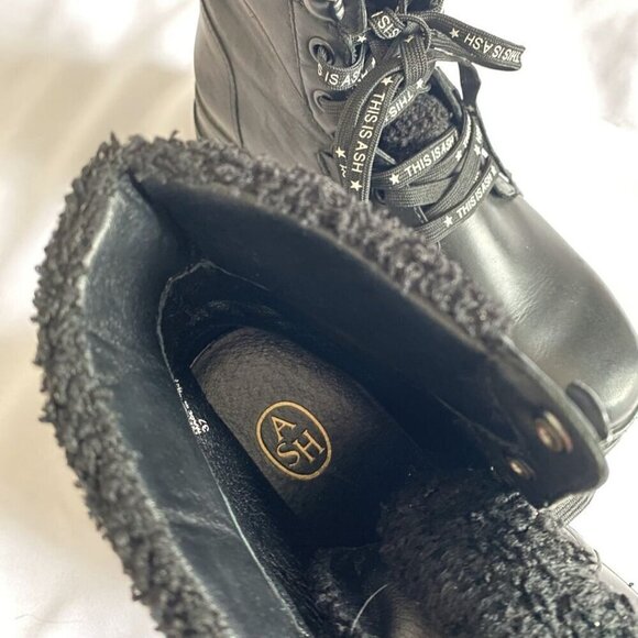 ASH SIBERIA BLACK LEATHER SHEARLING LACE UP WINTER BOOTS - 37 (6) - Picture 8 of 8